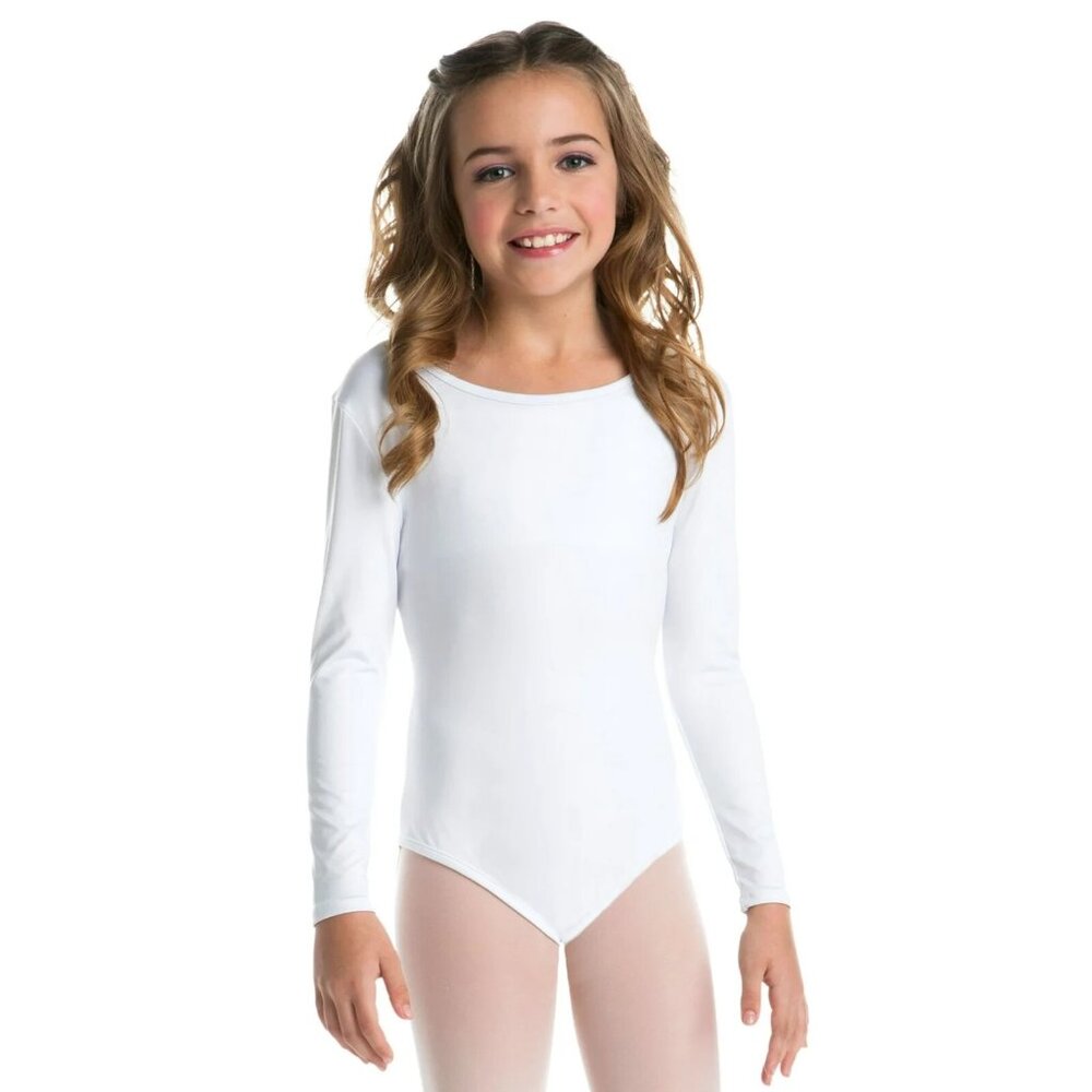Kids Leotard, White Long Sleeve Halloween Size L (10/12) Theather Cosplay